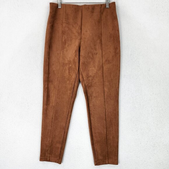 Ann Taylor LOFT Pants Womens Large Brown Faux Suede Tapered Leg Hi Rise Pull On - Picture 1 of 11